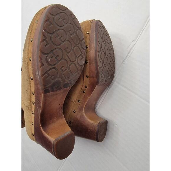 UGG Australia Women's Sz 7 Lynnea Clog Boots Leather Fold Down in Brown - Picture 10 of 11